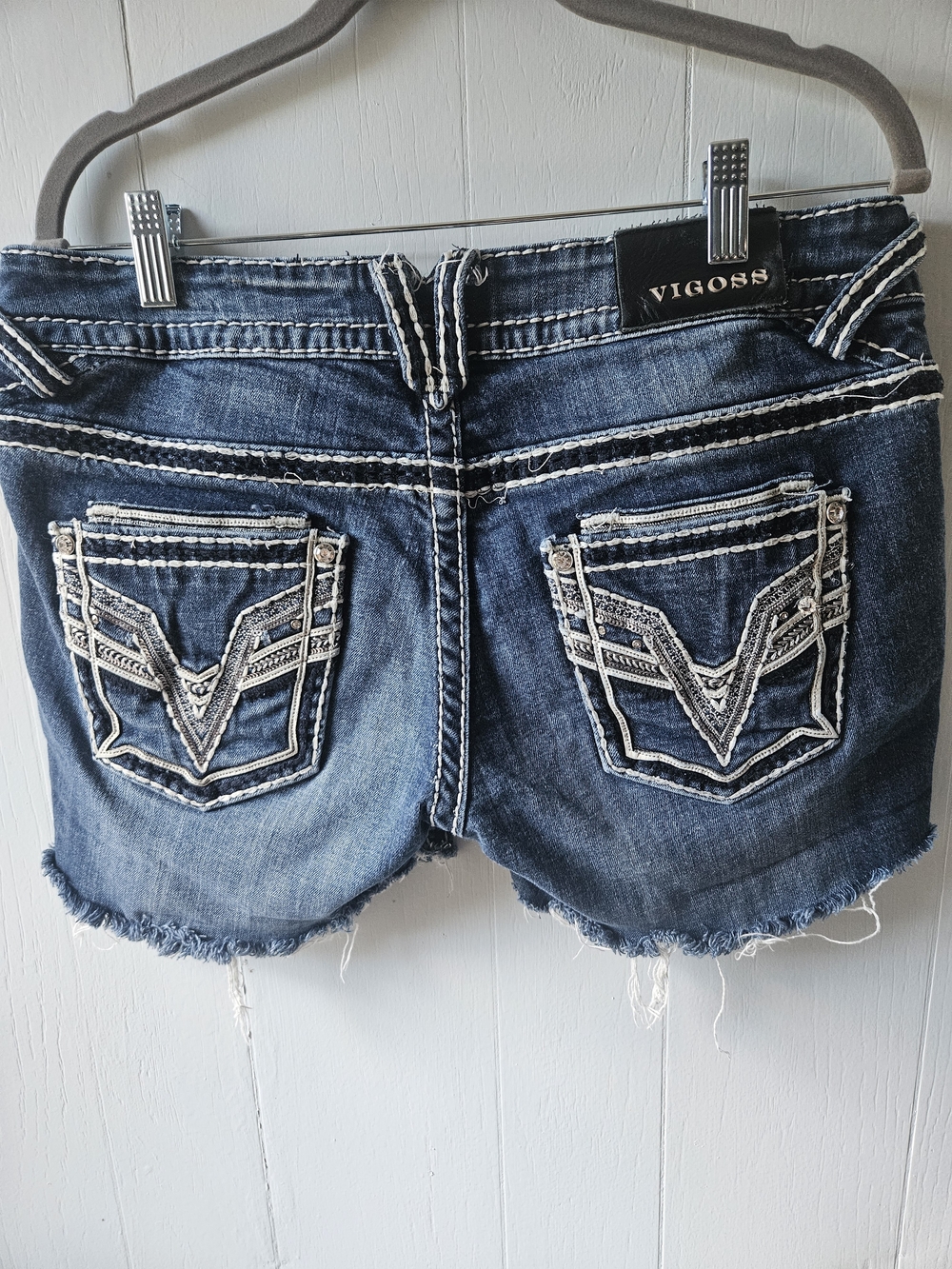 Vigoss Embroidered Denim Cutoff Shorts - Blue